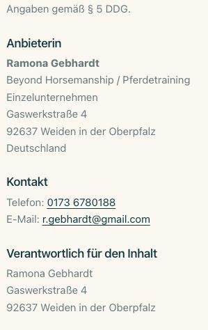 Impressum und Kontaktdaten von Ramona Gebhardt